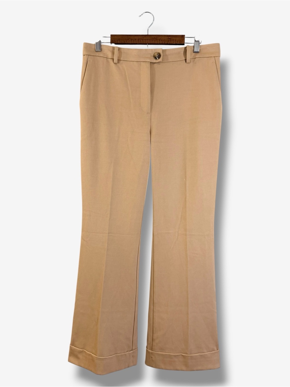 Ann Taylor Cuffed Tab Waist Trouser Pants Size 10 Camel Brown Wide Leg Preppy